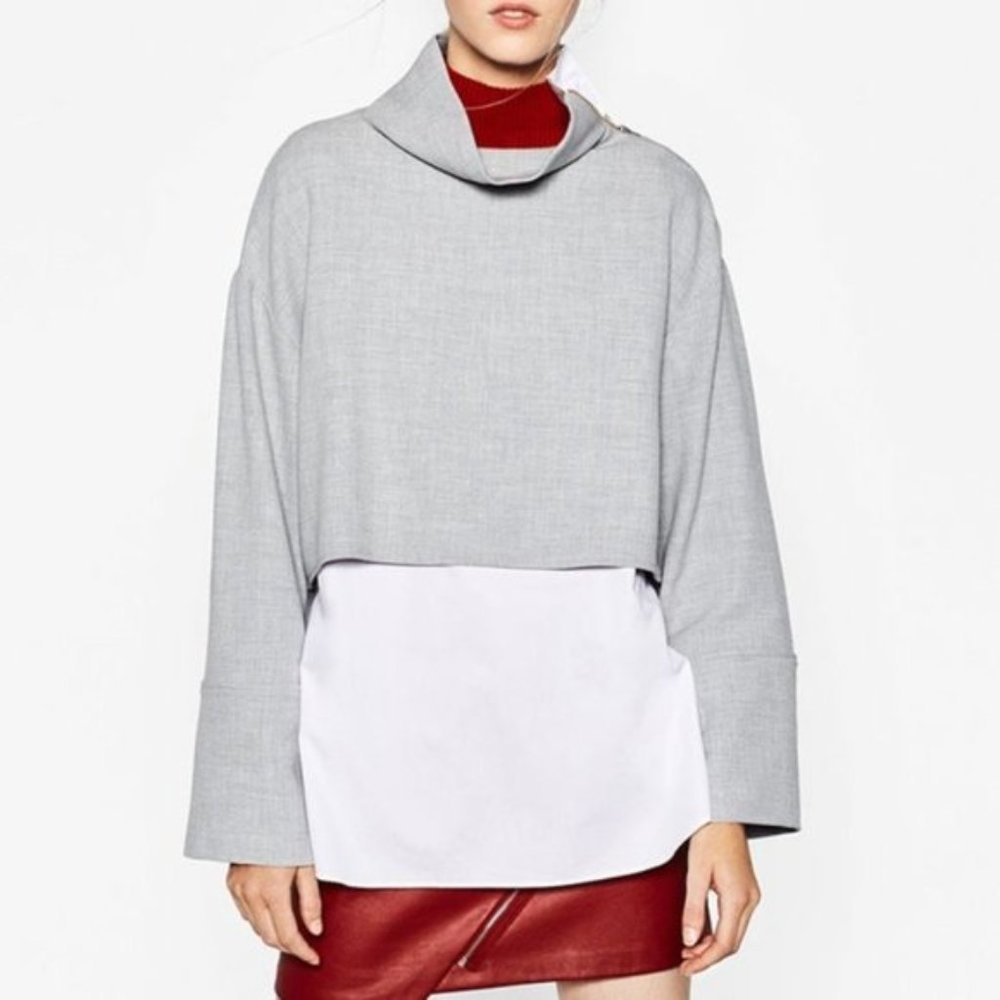 Zara Mock Sweater Shirt Tail Pullover Top 1474
